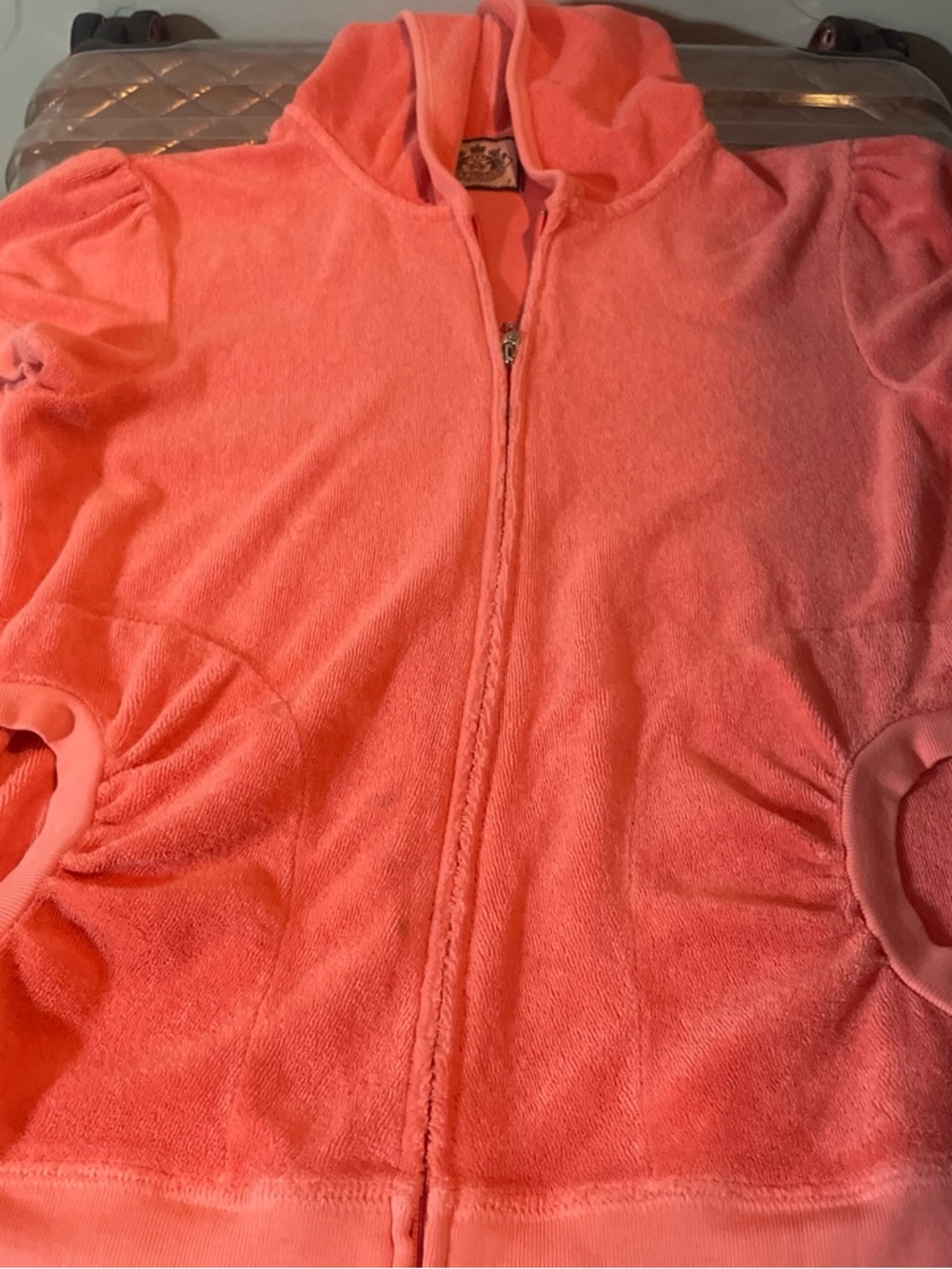 Coral Pink Hooded Short Sleeve Zip-Up Terry Cloth JUICY COUTURE JACKET